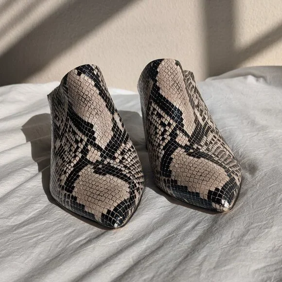 Marc Fisher Beige and Black Snake-Print Mules - Picture 3 of 9